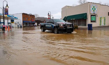 A road is closed due to flooding in Louisville