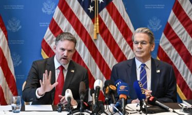 US Treasury Secretary Scott Bessent (R) and US Trade Representative Jamieson Greer hold a news conference in Geneva on May 12