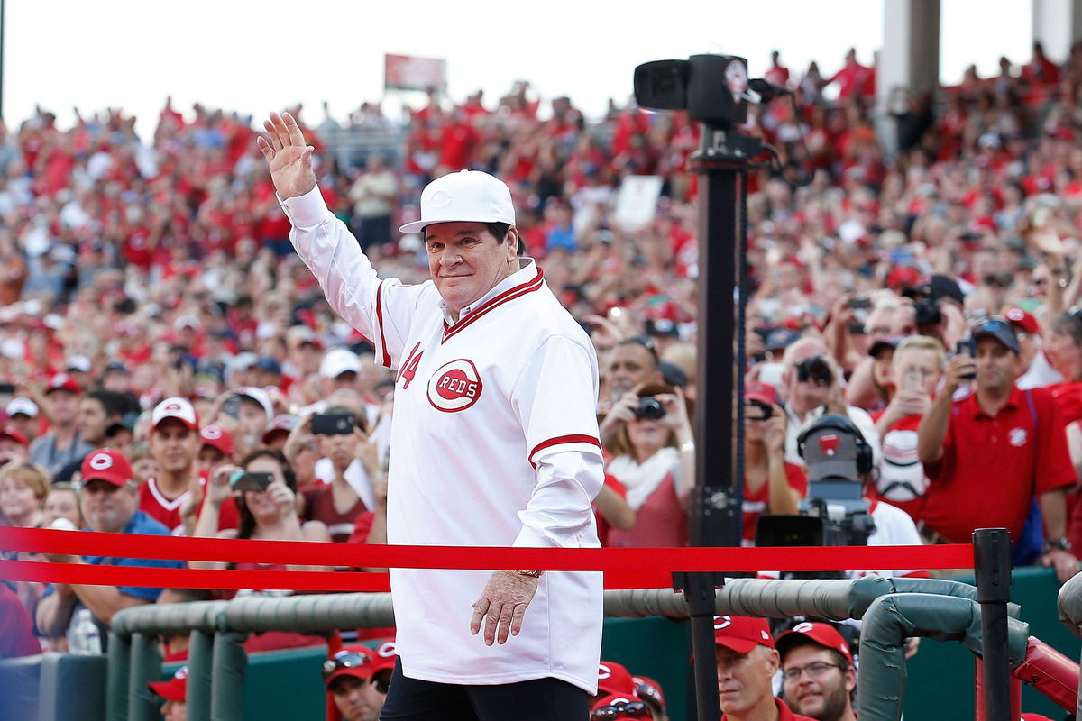 Cincinnati Reds' Pete Rose is introduced to the crowd as the 1976 World Series Championship team was honored in 2016.